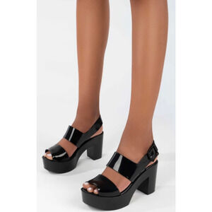 Melissa Black Jelly Block Heel Sandals Womens 9 Strappy PVC Platform Shoe